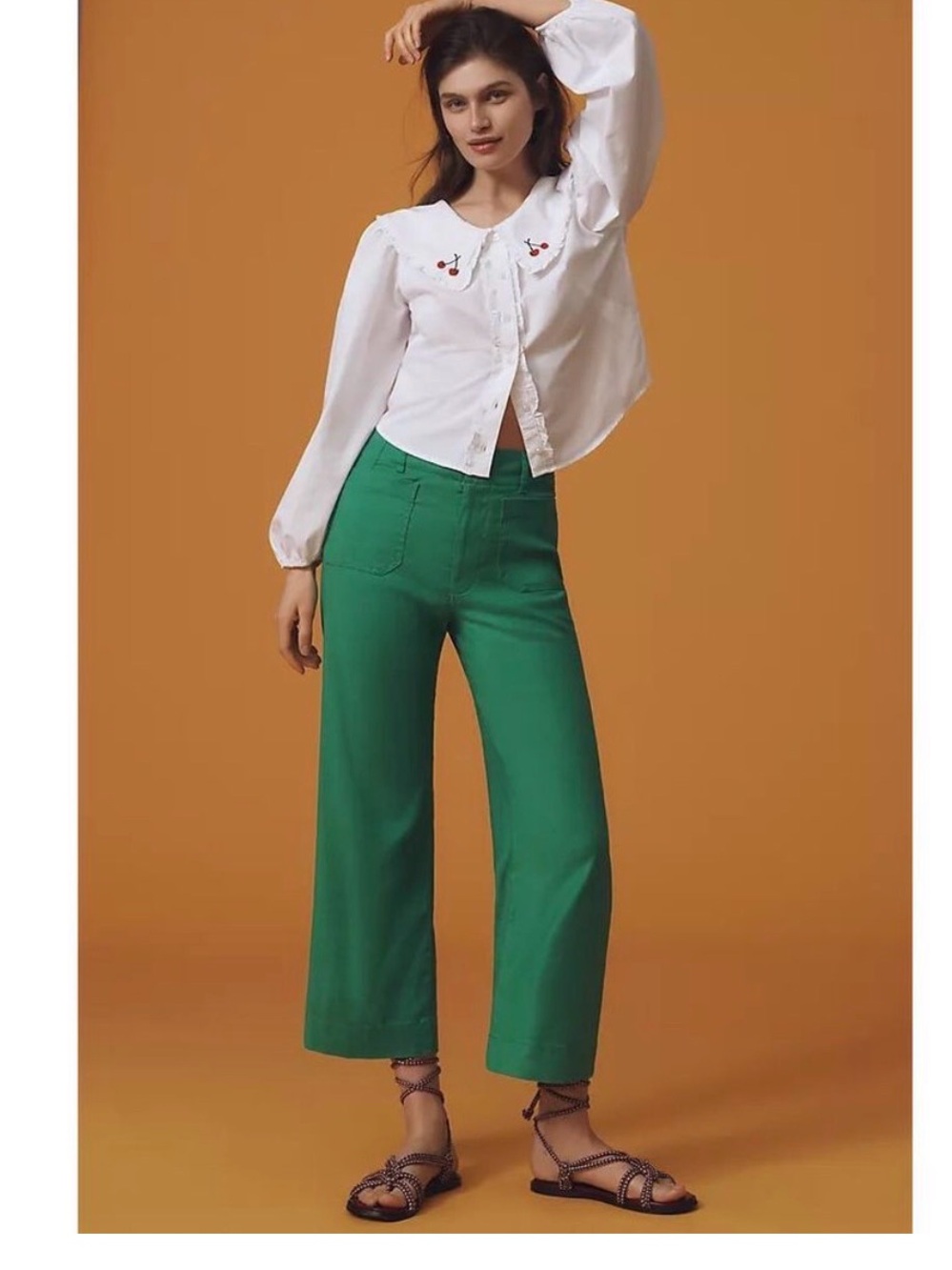 EUC Maeve Colette Linen Stretch High
Rise Wide-Leg Pants Bright Green